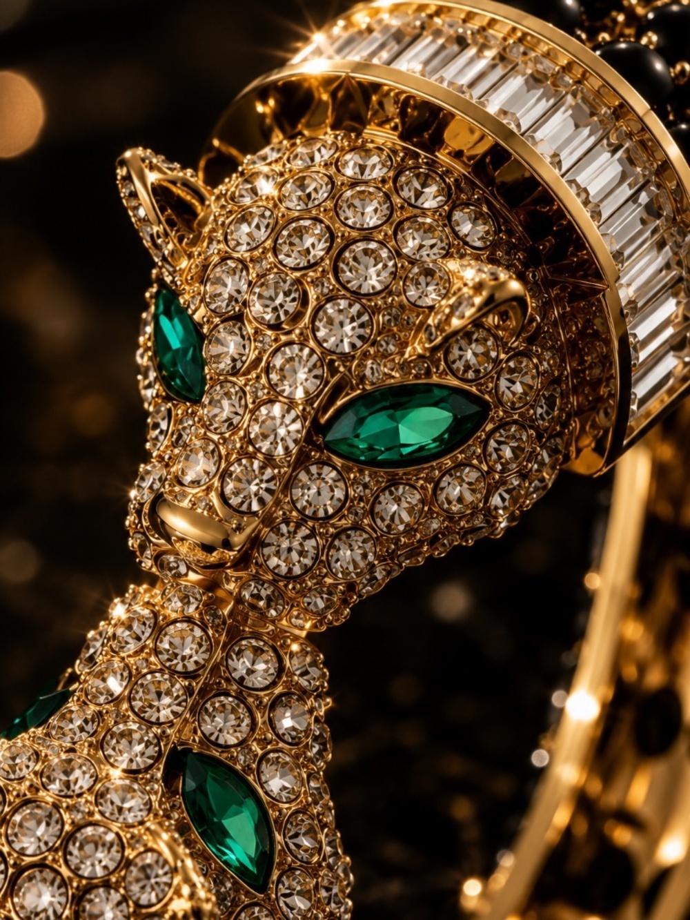 Luxury Panther Cuff Bracelet Black Crystal Gold Statement - Picture 8 of 11